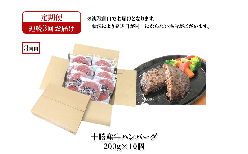 十勝幕別の定期便 ハンバーグ 食べ比べ 3回お届け