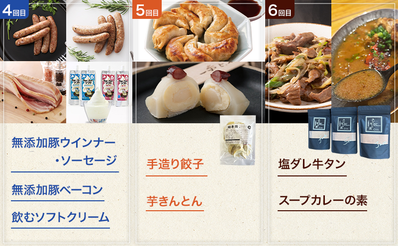 十勝幕別の定期便 幕別の味覚を少しずつ 全6回 【 チーズ 蜂蜜 ハンバーグ 麺 ウインナー ベーコン 餃子 和菓子 スイーツ カレー 牛 北海道 十勝 幕別 】