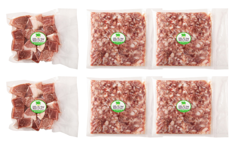 北海道十勝の放牧豚”遊ぶた”粗挽き＆角切りセット（800g＆400g） お肉 豚肉 モモ 粗びき 詰め合わせ 