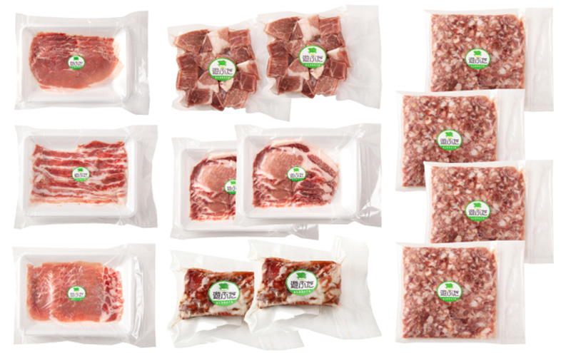 北海道十勝の放牧豚”遊ぶた”バラエティー2.68kgセット お肉 豚肉 ロース バラ肉 ブロック モモ肉 粗びき 詰め合わせ 