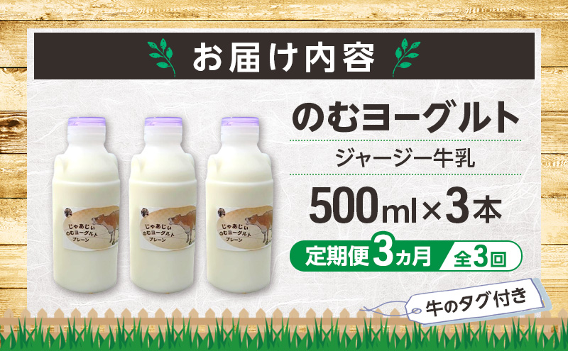 定期便 3ヵ月連続 全3回 のむヨーグルト 生乳100%使用 500ml×3本 北海道産 ジャージー種 [i・ふぁーむ] 【 飲むヨーグルト 牧場直送 幕別 プレーン 濃厚 牛 朝食 】
