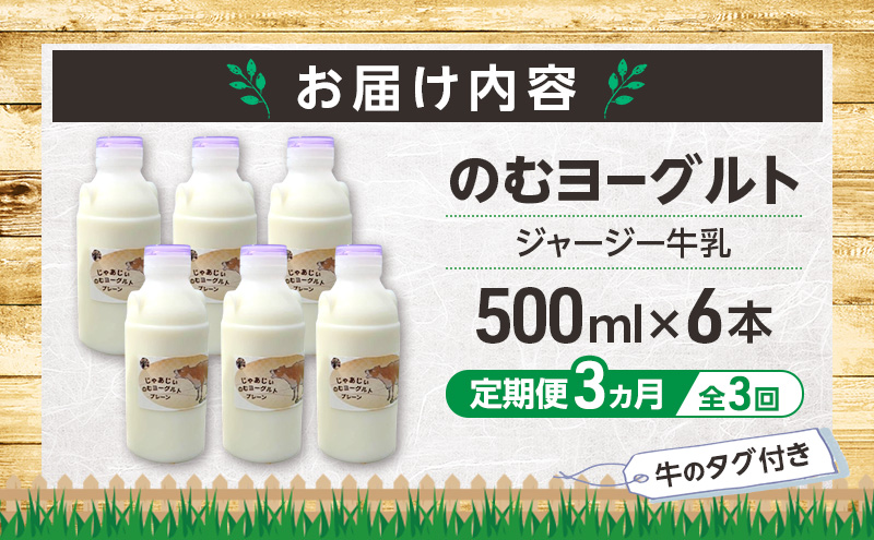 定期便 3ヵ月連続 全3回 のむヨーグルト 生乳100%使用 500ml×6本 北海道産 ジャージー種 [i・ふぁーむ] 【 飲むヨーグルト 牧場直送 幕別 プレーン 濃厚 牛 朝食 】