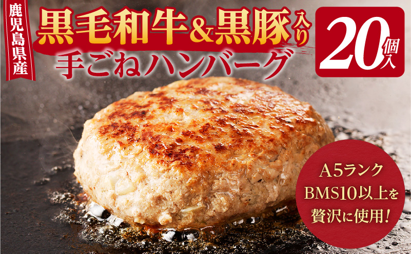 【肉旅】鹿児島県産黒毛和牛＆黒豚入り手ごねハンバーグ20個入　K235-001_03