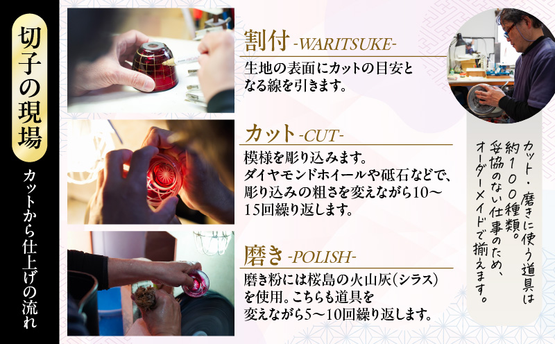 頌峰（しょうほう）作 ：薩摩切子 箸置 「花明かり」 金赤・緑 （2個入りセット）　K048-004_03