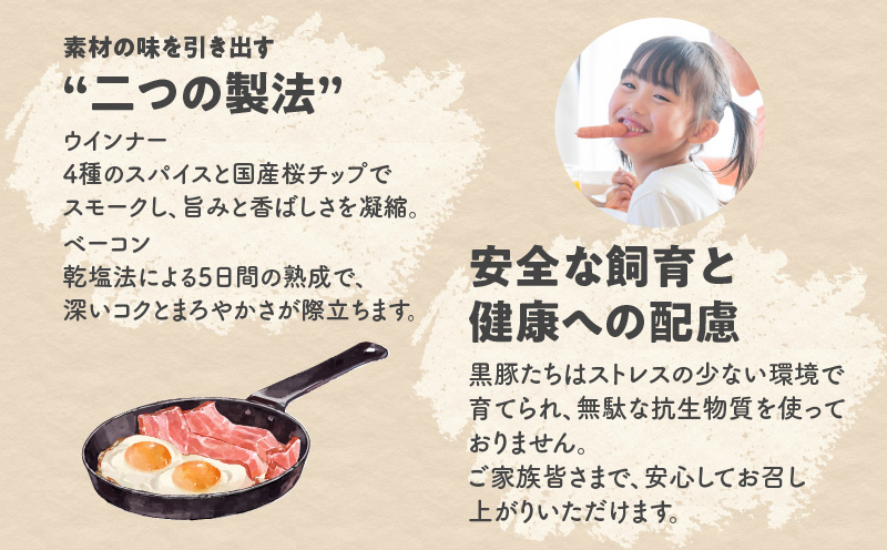 アベル牧場黒豚無塩せき ウィンナー 5パック&ベーコン 2パック　K356-002