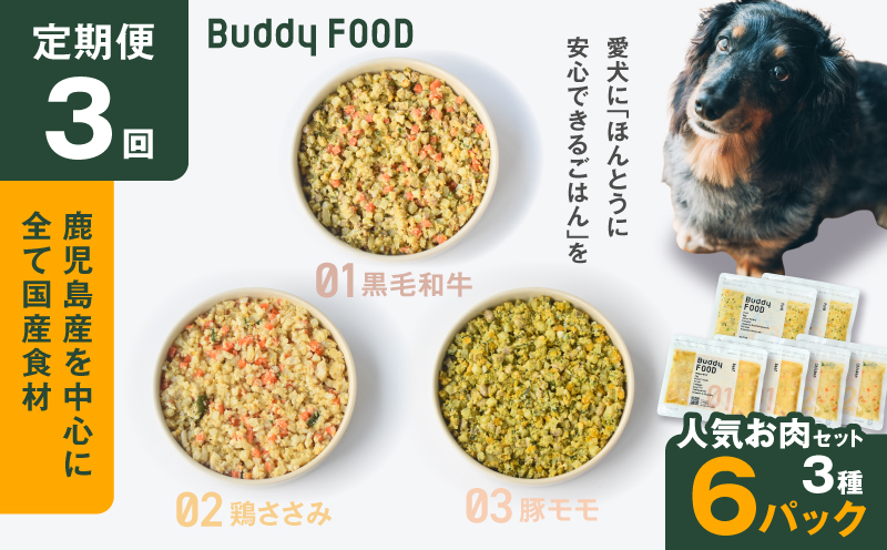 【全3回定期便】Buddy FOOD 人気お肉セット 3種6パック　K390-T14_a