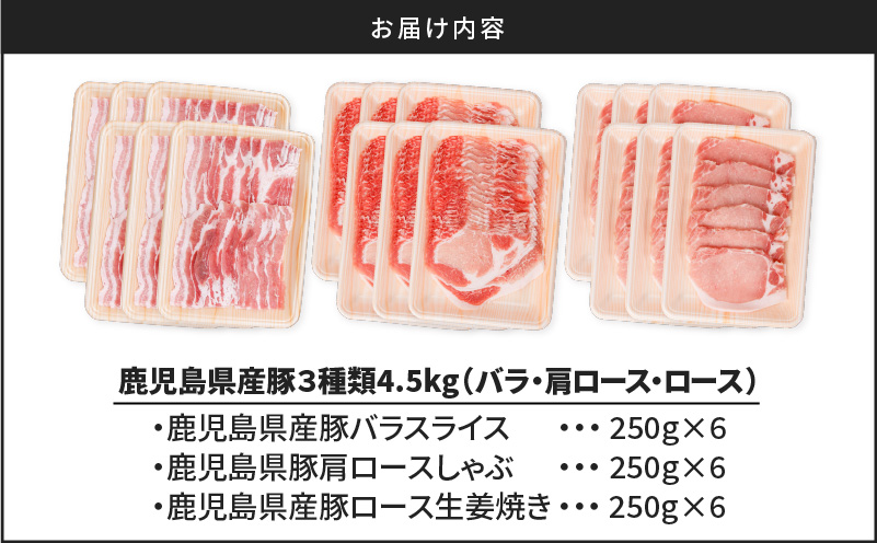 鹿児島県産豚 3種類 4.5kg（バラ・肩ロース・ロース）　K002-026_04