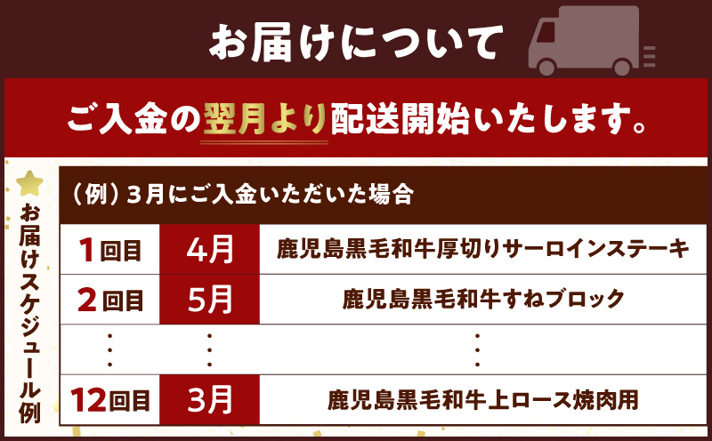 【全12回】鹿児島黒毛和牛定期便　K130-T01