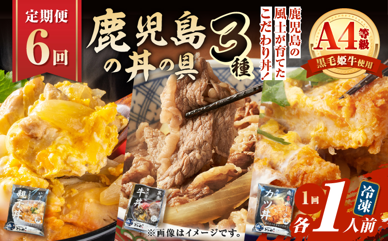 【全6回定期便】鹿児島の丼の具3種セット（1人前）　K258-T05_01b