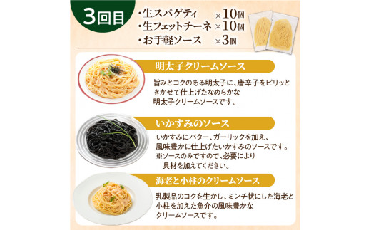 【3ヶ月定期便】生スパゲティ10個×生フェットチーネ10個 お手軽ソース3個付き 　K036-T09