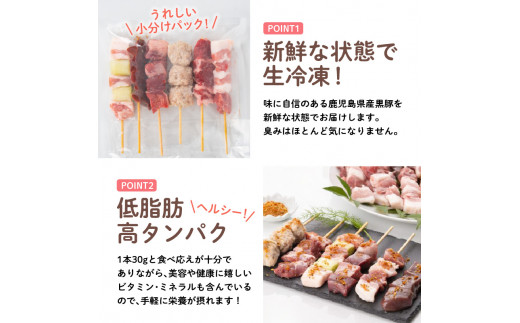 鹿児島県産黒豚串〜焼きとん〜【絶品ヘルシー希少部位6本セット計30本（生冷凍）】 特製スパイス塩付き　K113-002