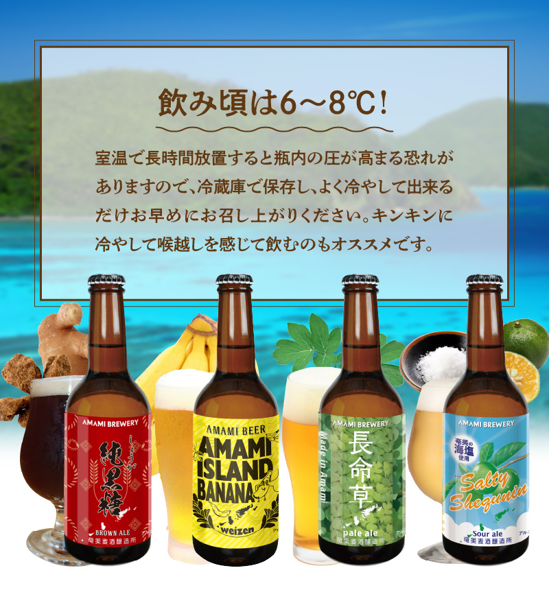 奄美クラフトビール＜4種各6本＞24本セット - クラフトビール ブラウンエール ヴァイツェン ペールエール 330ml 4種類 各6本 計24本 家飲み 地ビール 瓶ビール 鹿児島 奄美大島 純黒糖 ショウガ 島ばなな 長命草 シークニン ソルティー