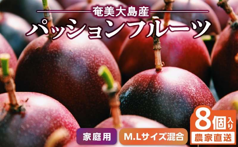 【2024年発送】 農家直送 奄美大島産　パッションフルーツ　家庭用（8個入りM.Lｻｲｽﾞ混合）【21年度品評会金賞】 - 奄美大島産 果物 先行予約 2024年 6月 ビタミン 葉酸 トロピカルフルーツ 鹿児島 夏の果物 旬 8個入り サイズ混合 お試し