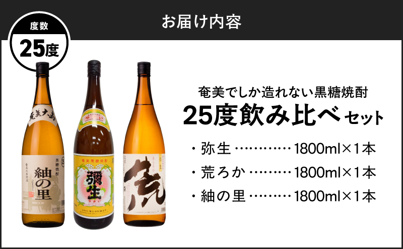 奄美でしか造れない黒糖焼酎 25度 飲みくらべ 3本セット 1800ml　A185-020