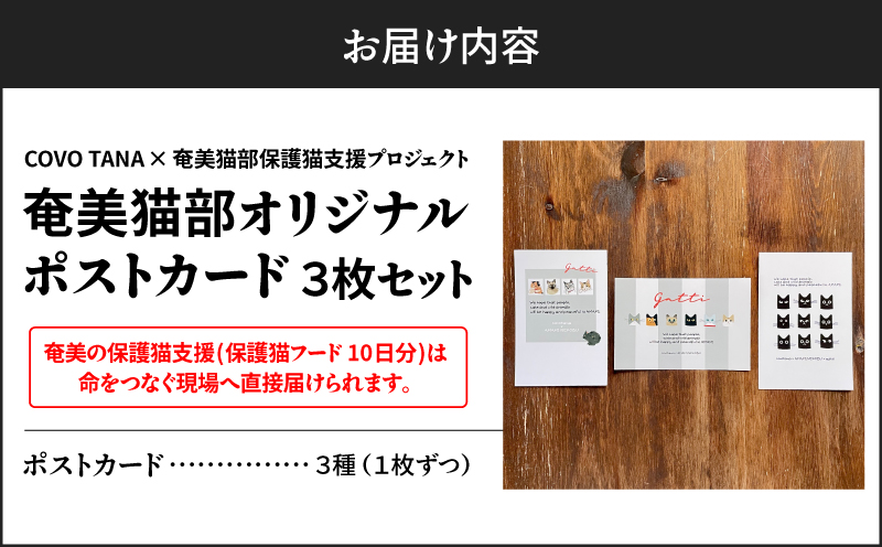 【奄美の保護猫支援（保護猫フード10日分）】＋ポストカード3枚セット　A071-006