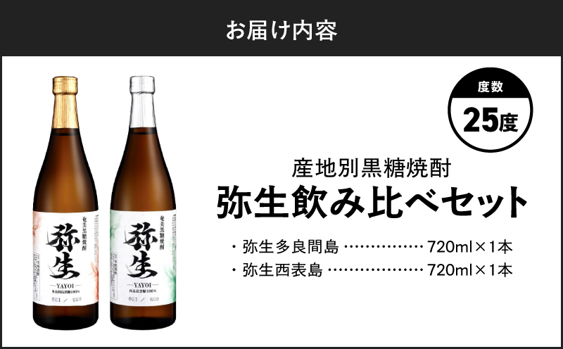 産地別黒糖焼酎 選べる弥生飲み比べセット 720ml 2本入り（弥生多良間島25度＆弥生西表島25度）　A185-033-06