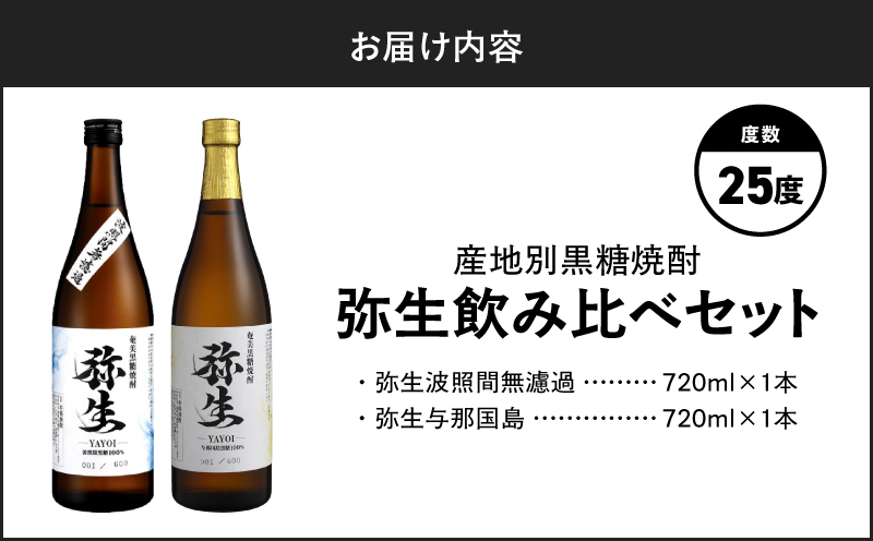 産地別黒糖焼酎 選べる弥生飲み比べセット 720ml 2本入り（弥生波照間無濾過25度＆弥生与那国島25度）　A185-033-01