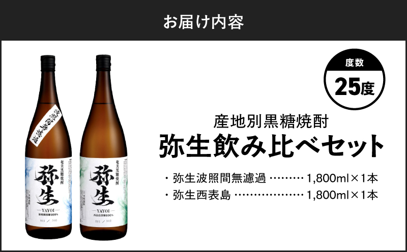 産地別黒糖焼酎 選べる弥生飲み比べセット 1800ml 2本入り（弥生波照間無濾過25度＆弥生西表島25度）　A185-034-03