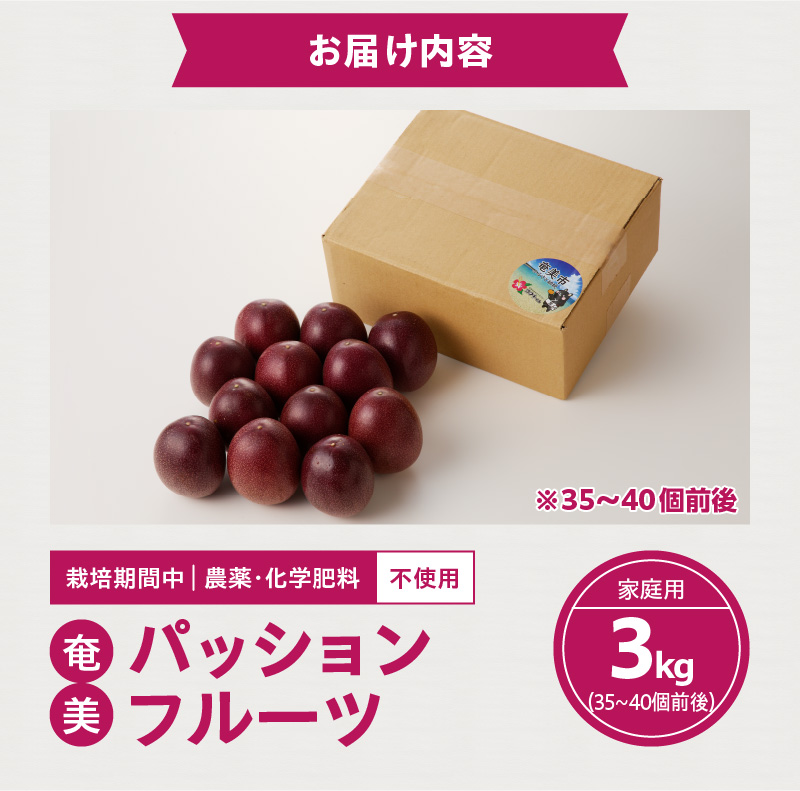 【2025年先行予約】農薬・化学肥料不使用 奄美パッションフルーツ 3kg（35～40個）家庭用　A045-004