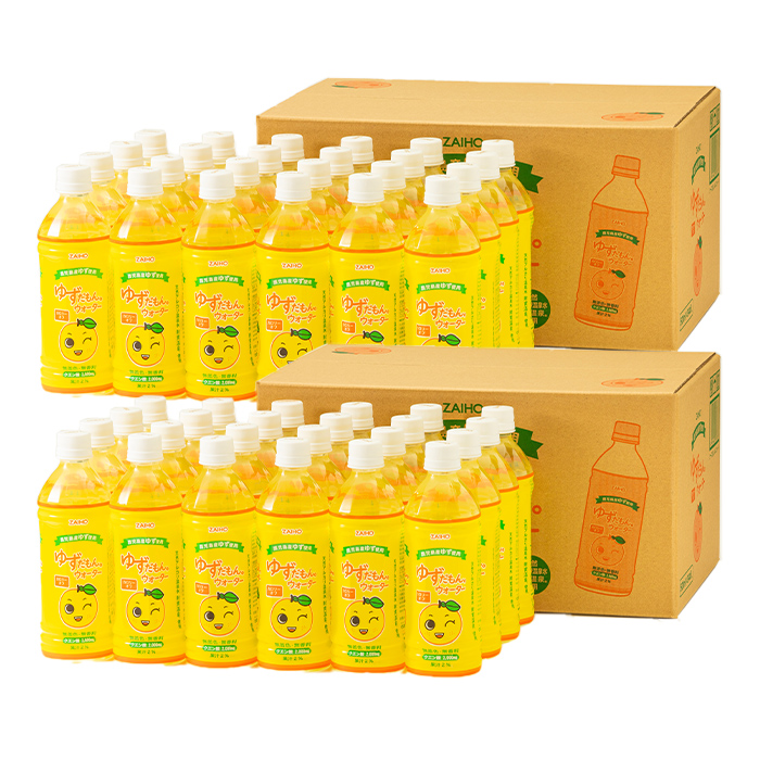 isa462-tn 〈20日以内に発送〉 ゆずドリンク 500ml (48本) ペットボトル ゆずだもん。ウォーター ストレートタイプ カロリーオフ 無着色 無香料 クエン酸 含有 鹿児島 産 柚子 天然アルカリ温泉水 使用 ゆず果汁 2％配合 【財宝】