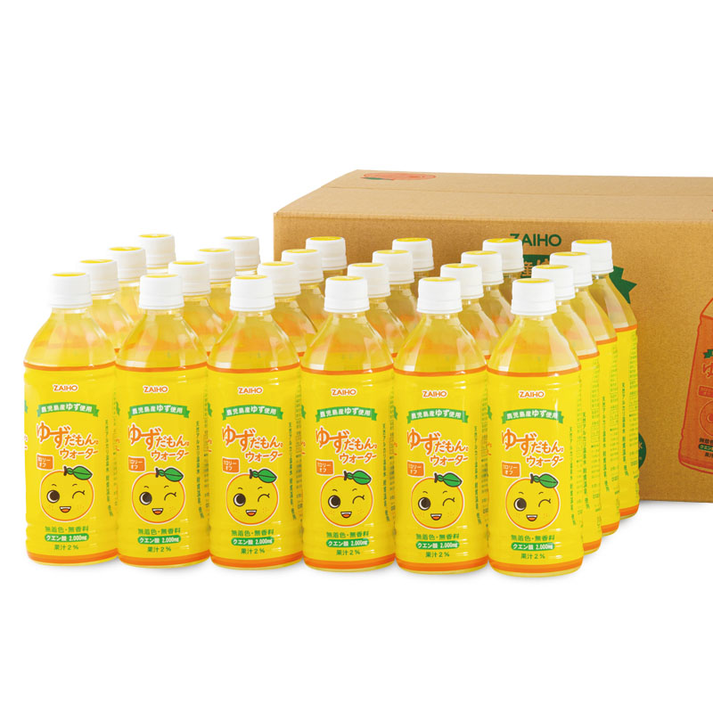 isa461 ゆずドリンク 500ml (24本) ペットボトル ゆずだもん。ウォーター ストレートタイプ カロリーオフ 無着色 無香料 クエン酸 含有 鹿児島 産 柚子 天然アルカリ温泉水 使用 ゆず果汁 2％配合 【財宝】