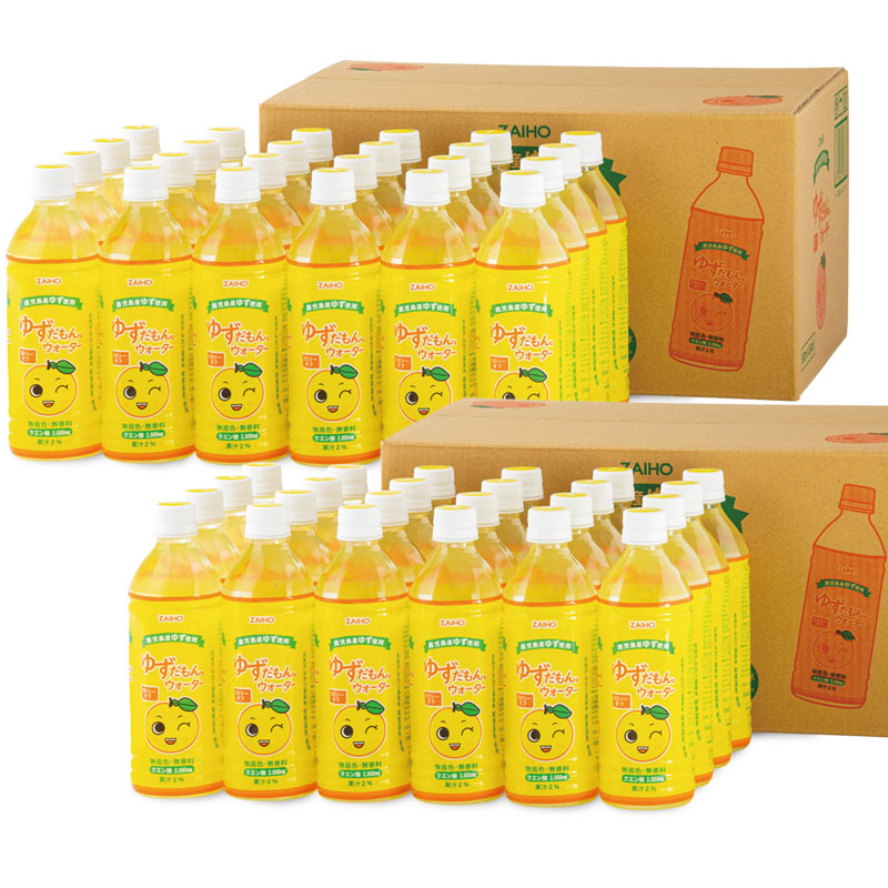 isa462 ゆずドリンク 500ml (48本) ペットボトル ゆずだもん。ウォーター ストレートタイプ カロリーオフ 無着色 無香料 クエン酸 含有 鹿児島 産 柚子 天然アルカリ温泉水 使用 ゆず果汁 2％配合 【財宝】