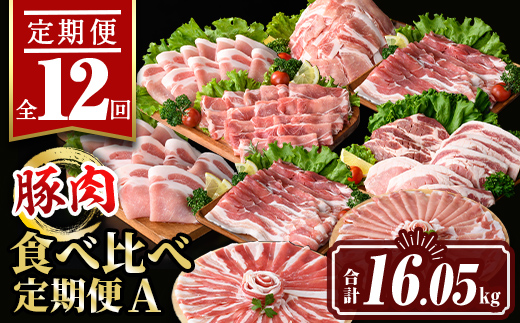 isa654 【定期便12回】豚肉食べ比べ定期便A(合計16.05kg) 国産 切り落とし バラスライス 肩ロース ロース しゃぶしゃぶ 生姜焼き とんかつ 真空包装 真空パック 小分け ぶたにく 豚 肉 詰合せ 冷凍 【サンキョーミート株式会社】