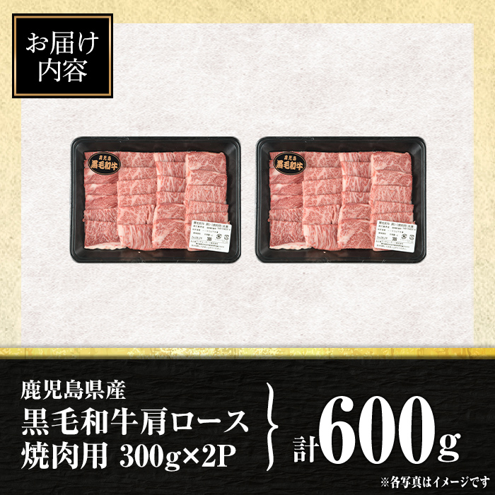 isa881 鹿児島県産黒毛和牛 肩ロース焼肉用(計600g・300g×2P) 4等級以上！ 国産 牛肉 霜降り 国産 牛肉 霜降り 家庭用 冷凍 【サンキョーミート】