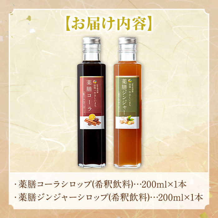 isa749 野草庵オリジナル 薬膳コーラシロップ・薬膳ジンジャーシロップセット(各200ml×1本) 薬膳コーラ 薬膳ジンジャー コーラシロップ ジンジャーシロップ 薬膳ドリンク クラフトコーラ ジンジャーエール 健康 美容 スパイス 【やさしいまち】