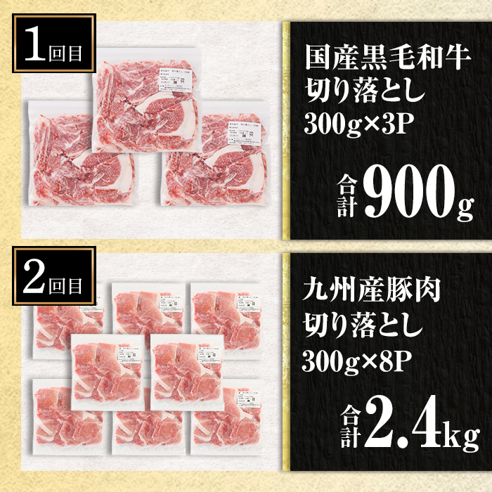 isa448 【定期便7回】工場新設Sコース (合計9.3kg超) 国産 肉 牛肉 豚肉 切り落とし 霜降り しゃぶしゃぶ 冷凍 ステーキ BBQ【サンキョーミート株式会社】