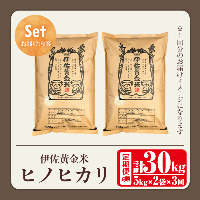 isa791 《数量限定・3回定期便》令和7年産 小北農場の新米 伊佐黄金米〈ヒノヒカリ〉(計30kg・5kg×2袋×3回) 鹿児島 伊佐 新米 お米 30kg 定期便 3回 特別栽培米 伊佐米 白米 ヒノヒカリ ひのひかり おにぎり ごはん 【小北農場】