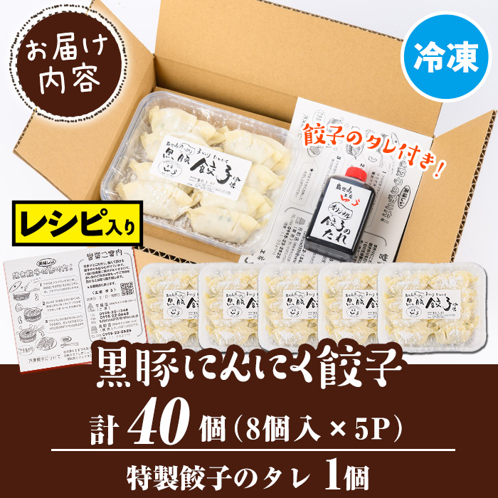 Z6-01 黒豚にんにく餃子(計40個・8個入り×5P) 鹿児島 生餃子 ギョウザ 黒豚 豚肉 冷凍食品 おかず おつまみ 惣菜 小分け 焼くだけ 簡単調理 冷凍便 【工房ゆう】