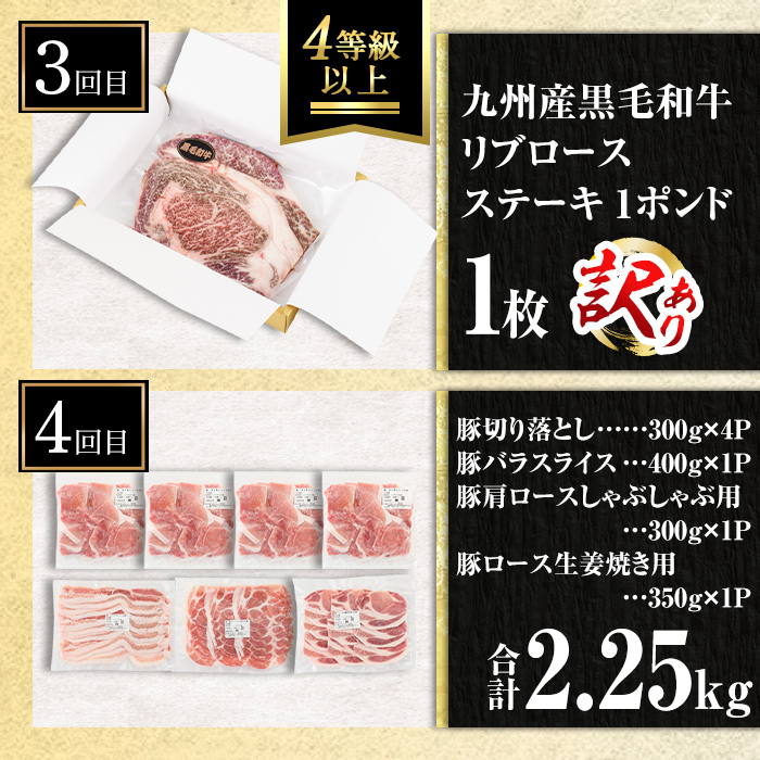 isa448 【定期便7回】工場新設Sコース (合計9.3kg超) 国産 肉 牛肉 豚肉 切り落とし 霜降り しゃぶしゃぶ 冷凍 ステーキ BBQ【サンキョーミート株式会社】