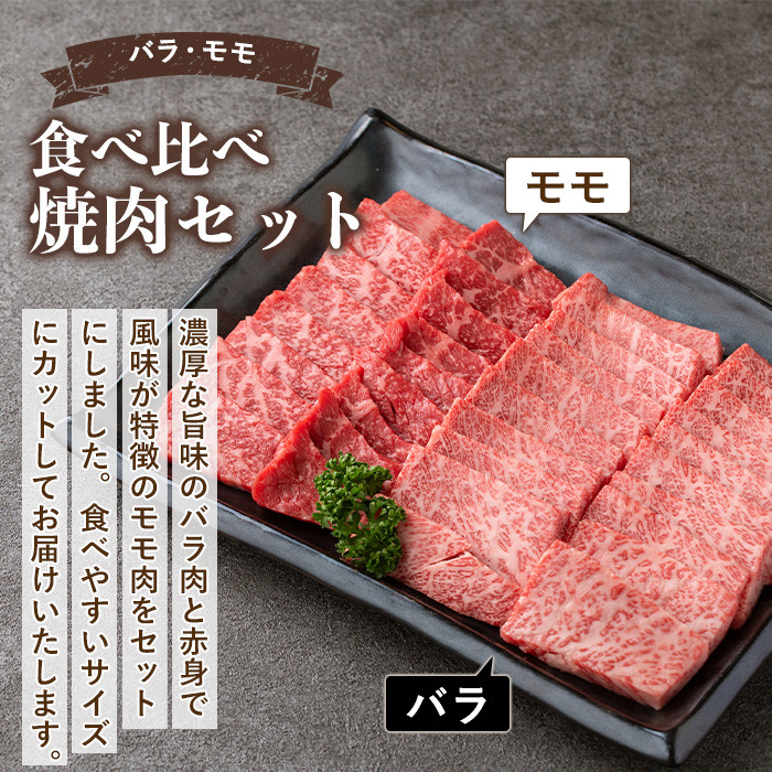 isa507 鹿児島産黒毛和牛 食べ比べ焼肉セット(計600g・バラカルビ・モモ焼肉各種300g×1P)国産 牛 牛肉 肉 味付き BBQ 炒め物 冷凍 冷凍便 カルビ 詰め合わせ【お肉の直売所 伊佐店】