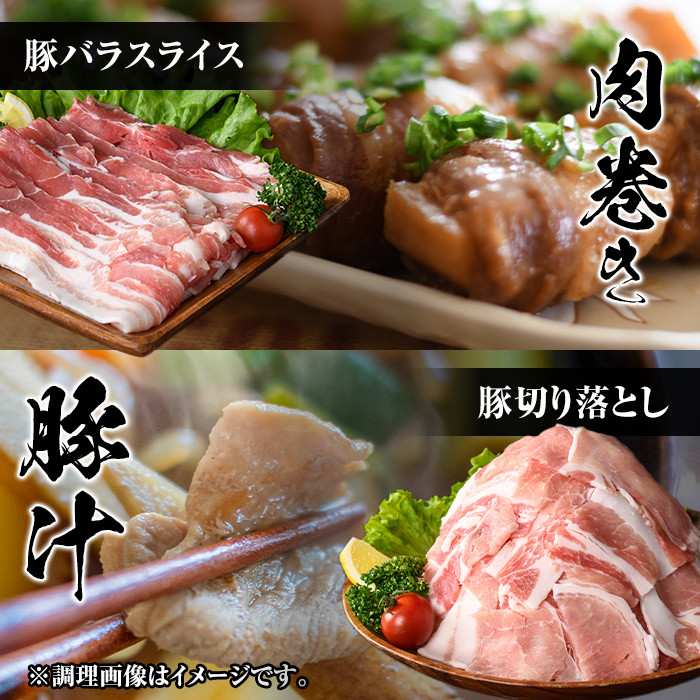 isa429 【寄附完了月の月末までに発送！】九州産 豚肉4種セット (合計2.25kg) 国産 切り落とし バラスライス 肩ロース ロース しゃぶしゃぶ 生姜焼き 真空包装 真空パック ファスナー 小分け ぶたにく 豚 肉 詰合せ 詰め合わせ 冷凍 【サンキョーミート株式会社】