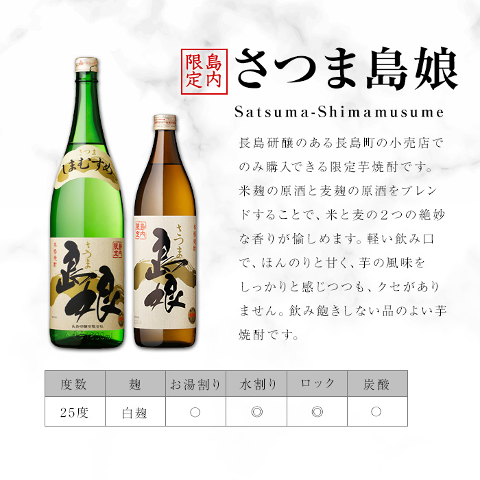 本格焼酎　さつま島娘セット(900ml×2本) 鹿児島県産 【町内酒販業者】nagashima-7239R8