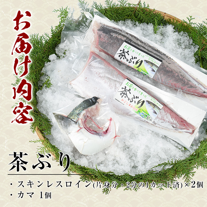 【冷凍】ブリカマ付！茶ぶり スキンレスロイン(片身分・2分の1カット済) 鮮魚 下処理済み ぶり 柵 刺身 ブリ 切り身 鰤 ぶりかま 【ウスイ】 usui-7319R8B