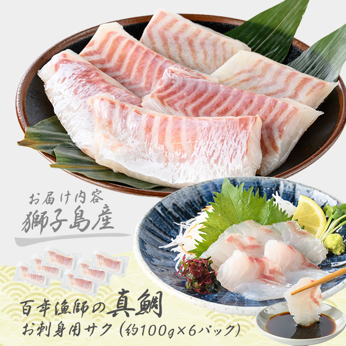 獅子島産 百年漁師の真鯛 お刺身用サク (約100g×6パック) 【島のごちそう】gochi-7053R8