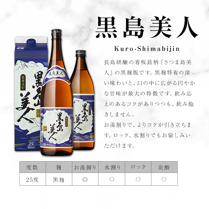 ＜定期便・全6回＞本格焼酎「さつま島美人」「黒島美人」紙パック(1800ml×各1本)【長島町】nagashima-1664