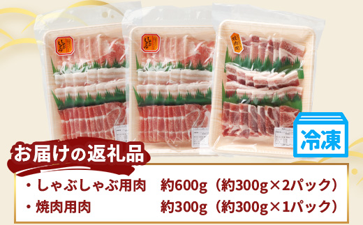 鹿児島県産 ひかり麦豚 しゃぶしゃぶ 焼肉 セット 300g×3パック 計900g ＋ 楽塩の粗びき塩こしょう | 肉 お肉 にく 豚肉 黒豚 かごしま黒豚 ロース 肩ロース バラ肉 スライス 粗挽き 塩コショウ 冷凍 真空冷凍 産地直送 新鮮 小分け 甘み 鹿児島県 南大隅町 ひかり麦豚直売所 HM-704