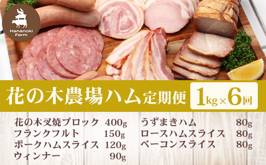 《全6回定期便》<2ヶ月に1回お届け> 花の木農場【ハム詰め合わせセット】7種 計1,000g HK-19│ハム ベーコン クラフトハム 人気 南大隅町 第2花の木ファーム ノウフク ソーセージ 詰め合わせ セット ウインナー 国産 厳選