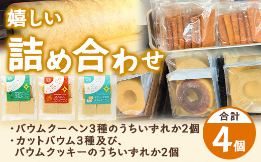 【訳あり】焼き菓子詰め合わせセット ランダム 4個入り SH-2 | バウムクーヘン バームクーヘン 菓子 おかし 焼き菓子 詰め合わせ スイーツ デザート カットバウム ラスク クッキー 食品 訳あり おすすめ 柑橘系 プレーン たんかん 辺塚だいだい