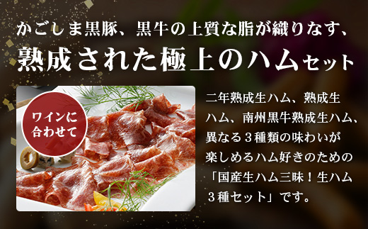 【母の日ギフト】南州農場 国産生ハム三昧！ ハム好きのための 生ハム3種セット NS-33 | 熟成 生ハム 国産 南州黒牛 豚肉 ３種 セット 食べくらべ セット 母の日 県知事賞 食品産業センター会長賞 受賞 鹿児島県 南大隅町 南州農場