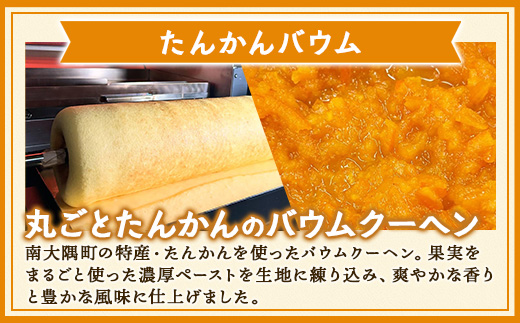 素材にこだわった南大隅町の手作りスイーツ　バウムクーヘン 3個セット ( プレーン ・ たんかん ・ 辺塚だいだい ）
