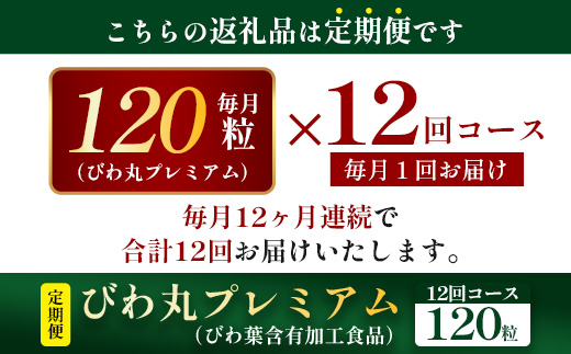 【定期便 全12回】≪12ヶ月連続で毎月お届け≫ びわ丸プレミアム ≪1回あたり(120粒入×1袋) ≫  健康補助食品 びわ茶含有加工食品  TO-12-NP| 国産 びわ茶 びわの葉 サプリメント 乳酸菌 ノンカフェイン ポリフェノール ネコポス 鹿児島県 南大隅町 十津川農場