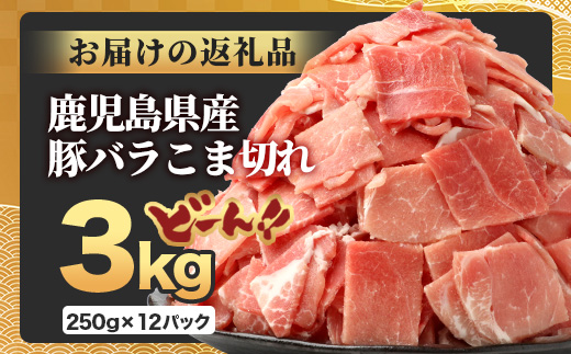 鹿児島県産 豚バラ切り落とし 計3kg HK-31 鹿児島県 南大隅町 国産豚 250g×12パック 豚肉切り落とし 豚バラ肉 小分け 豚キムチ 炒め物 焼肉 こま切れ 切り落とし 細切れ 小間切れ 薄切り スライス お肉 肉 豚肉 冷凍