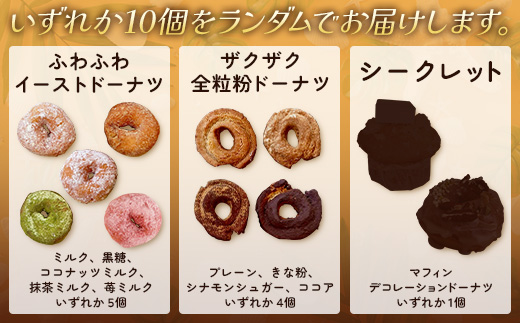 冷凍ドーナツ詰め合わせセット（10個）ランダム｜ドーナツ イーストドーナツ 全粒粉 お菓子 焼き菓子 白砂糖不使用 個包装 冷凍 おしゃれ 手作り 鹿児島県  南大隅町 hello! brand new days　HB-2