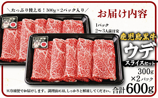 【鹿児島黒牛】ウデスライスセット計600g|鹿児島 牛 うし うで スライス 赤身 セット 国産 肉（W7002）