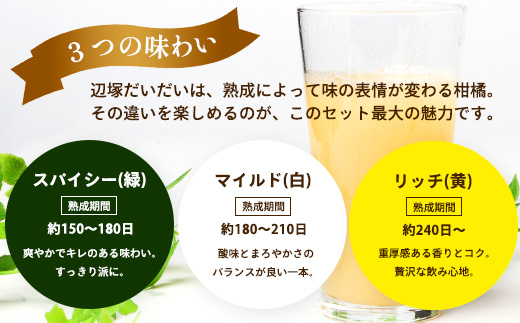 そのまま！逸品！フルーツのストレートジュース　辺塚だいだい３種飲み比べセット(スパイシー緑、マイルド白、リッチ黄)315ml×3本 NK-17｜ジュース 辺塚だいだい へつか リッチ ストレート ドリンク 3種 コールドプレス 新鮮 鹿児島県 南大隅町