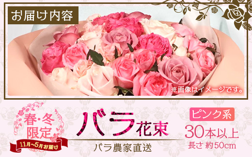 ※先行予約※【日付指定必須・ギフト対応可】ばら農家直送！人気の春・冬薔薇をお届け♪ バラ花束30本以上(ピンク系) TB-14│ローズ 新鮮 花 フラワー 花束 ばら 薔薇 バラ 誕生日 記念日 結婚祝い ギフト プレゼント お祝い 贈り物 贈答 鹿児島県 南大隅町 富田バラ園